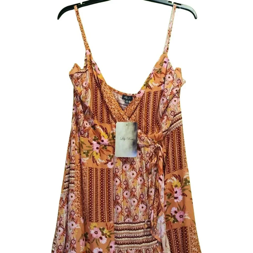 Lily Rose Peachy Pink Multi Color Sleeveless Skater Dress Size XXL - Picture 4 of 8